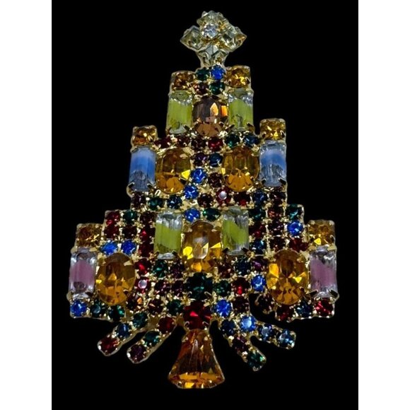 Dominique Signed Vintage Christmas Tree Brooch Pin Candle Design Holiday Jewelry - Picture 2 of 5